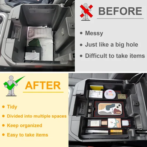 Miniatura 4 de PIMCAR Organizador de reposabrazos de consola de tamaño completo compatible con Chevy Silverado/GMC Sierra 1500 2019-2022 y 2020-2023 Rojo