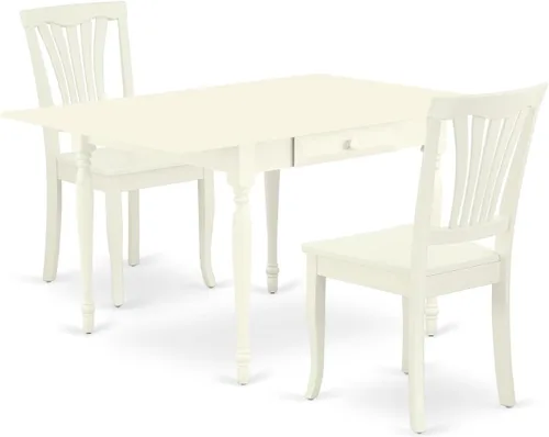 Miniatura 7 de East West Furniture MZAV3-BCH-W - Juego de comedor de 3 piezas para espacios pequeños que contiene una mesa de comedor rectangular con gotas y 2