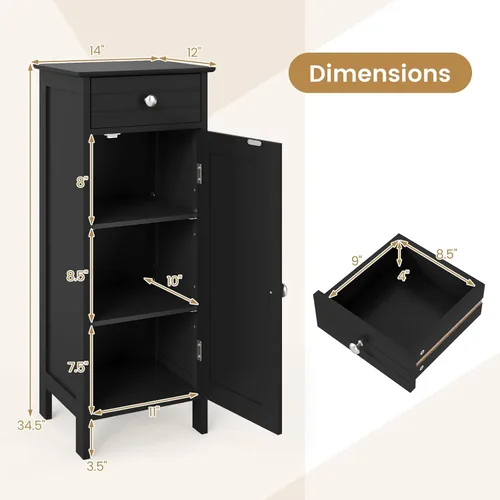 Miniatura 4 de GLACER Armario de almacenamiento de piso, gabinete de almacenamiento multifuncional para baño con 2 estantes ajustables, ideal para baño, sala
