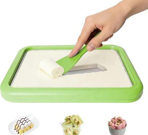 Kit profesional para hacer helados enrollados con 2 raspadores y plato congelable, rollos de helado caseros fáciles de hacer, yogur congelado, Verde