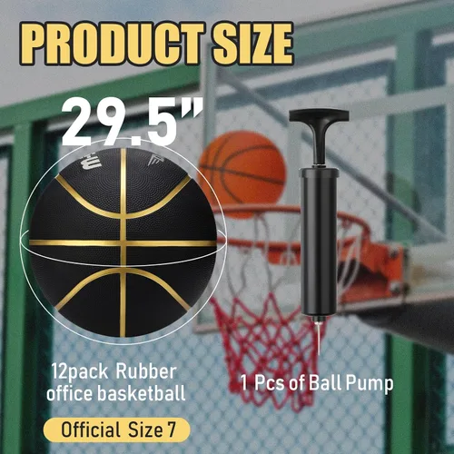 Miniatura 2 de Jerify 12 pelotas de baloncesto a granel de tamaño oficial 7, pelotas de baloncesto de goma 29.5 inflables de goma con bomba, pelotas de baloncesto