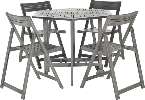 Miniatura 4 de SAFAVIEH Kerman - Juego de comedor plegable de 5 piezas de madera de acacia lavada blanca con mesa plegable y 4 sillas de director (PAT7000A)