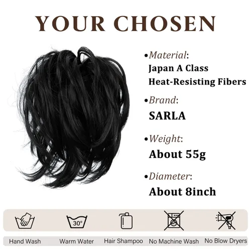 Miniatura 2 de SARLA Piezas de cabello desordenado moño extensiones de cabello sintético rizado updo coleteros falsos extensión de cola de caballo para mujeres 1