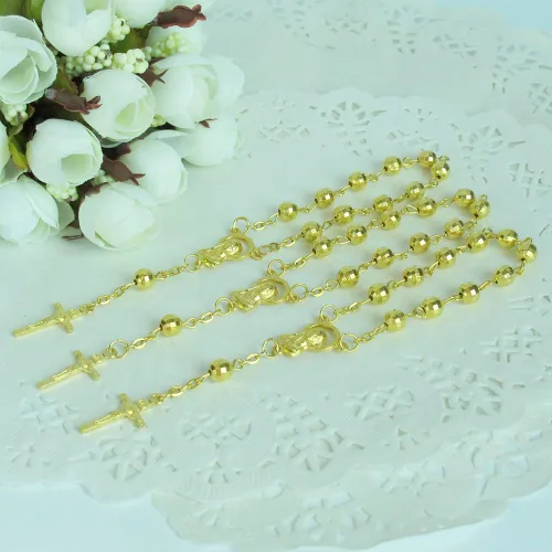 Miniatura 4 de 24 piezas Mini Rosario Favores Primera Comunión/Chapado en Oro Acento Color Bautizo - Recuerdos para Bautizo - Bautizo - Decenarios