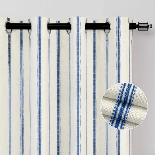 Miniatura 71 de DriftAway - Cortinas de Lino Mezcla de Granja 100% Opacas de 84 Pulgadas de Largo para Dormitorio, Cortinas Verticales Rayadas Impresas de Lino