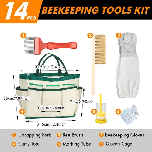 Miniatura 3 de BeeCastle Kit de iniciación de 14 herramientas de apicultura, suministros de mantenimiento de abejas, kit de herramientas de colmena de abeja