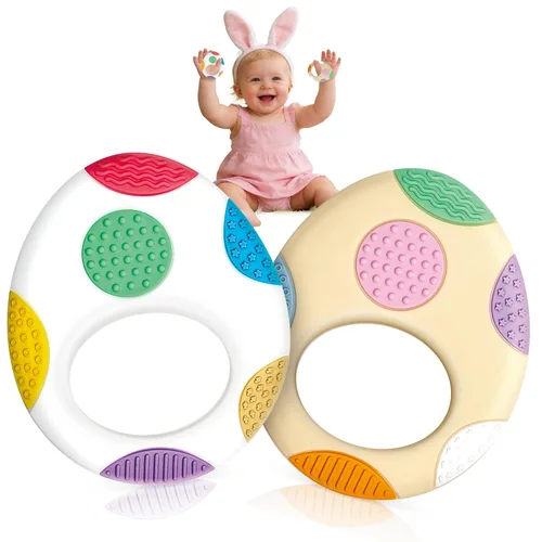 Huevos de Pascua juguetes de dentición para bebés, rellenos esenciales de cesta de silicona para bebés, bebés y niños pequeños, regalo de relleno de