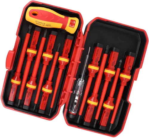 Miniatura 9 de Juego de destornilladores aislados, 1000 V profesional aislado electricista con cuchillas intercambiables, 13 piezas de destornillador magnético