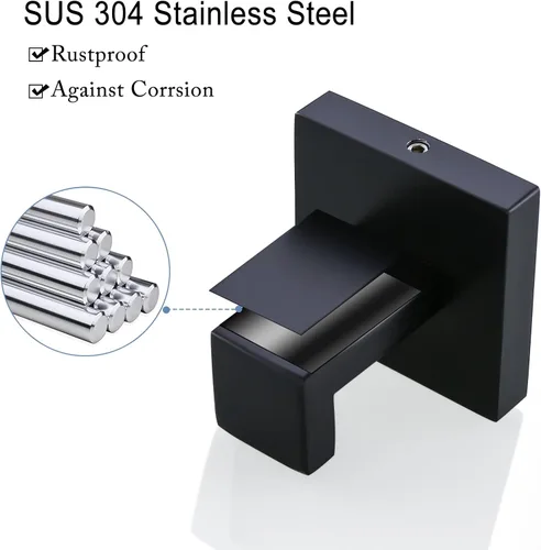 Miniatura 3 de TQKAG Gancho para toalla de baño, abrigo, bata negra, ganchos de pared de baño para cocina, garaje, montaje en pared de acero inoxidable Negro