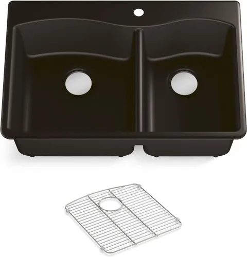 Miniatura 11 de KOHLER 28003-1-CM1 Kennon® - Fregadero de cocina de 25 pulgadas de montaje superior o inferior, incluye estante para fregadero, color negro mate