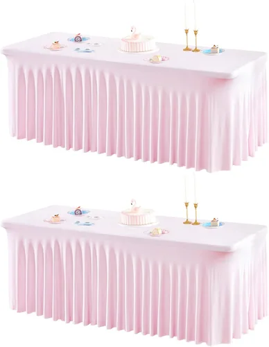 Miniatura 24 de Paquete de 1 manteles azul bebé para mesas rectangulares de 4 pies, cubiertas de mesa de spandex elástico de una pieza resistentes a las arrugas