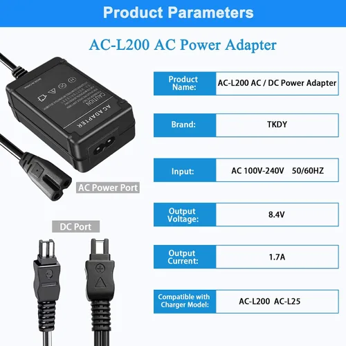 Miniatura 2 de AC-L200 para Sony Handycam Camcorder Charger DCR-SX40 DCR-SX44 DCR-SR45 DCR-SR47 DCR-SX63 DCR-SX65 DCR-SX85 DCR-DVD105 DVD108 DVD610 DCR-SR62