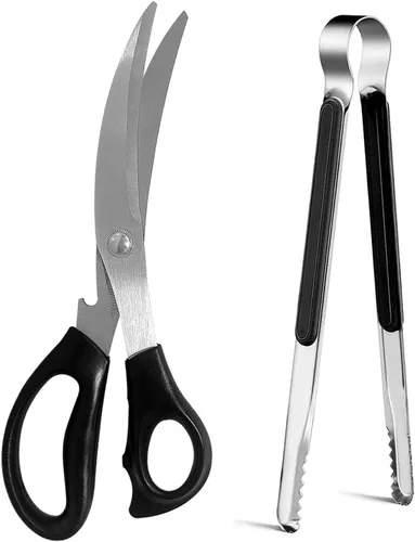 Miniatura 8 de Tijeras de cocina. Juego de tijeras y pinzas para barbacoa coreana, tijeras y pinzas de cocina para cortar carne, pollo, verduras, tijeras y pinzas