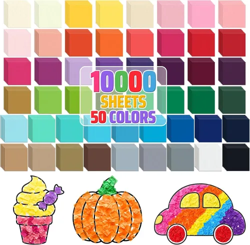 Miniatura 10 de Simetufy 5400 piezas de papel de seda cuadrado de 1 pulgada, 36 colores surtidos para manualidades, arte arcoíris a granel para el Día de la Madre