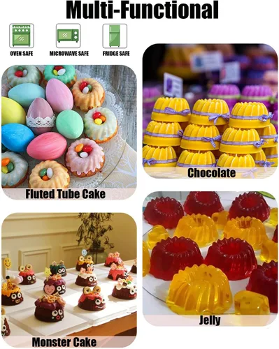 Miniatura 6 de Moldes de gelatina 3 piezas de silicona con tubo estriado, moldes de silicona para pastel Bundtlette de 6 cavidades Heritage, moldes elegantes