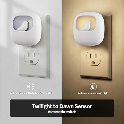 Miniatura 4 de VAVOFO Luz nocturna LED con sensor automático, paquete de 4, 2900-3200K blanco cálido, bonito diseño de pájaro, lámpara de noche de pared