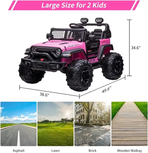 Miniatura 7 de Camión de paseo para niños de 24 V, 2 plazas, con control remoto, asiento grande de 20 pulgadas + ruedas grandes de 15.5 pulgadas, vehículo Ruedas