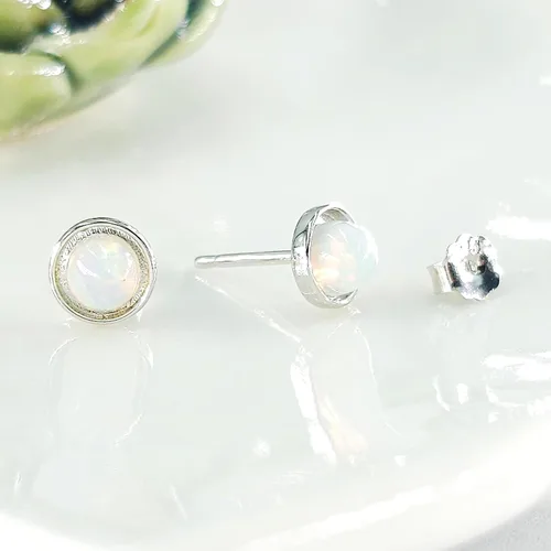 Miniatura 64 de Pendientes naturales de 0.236 in con chapado en oro blanco sobre plata de ley, bisel cabujón de piedras preciosas regalo de joyería para ella