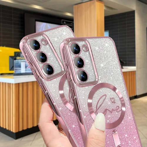 Miniatura 293 de ZONRW - Funda para Samsung Galaxy S22 Ultra magnética, para mujeres y niñas, cubierta trasera suave, lujosa, con corazón de amor, bling, degradado