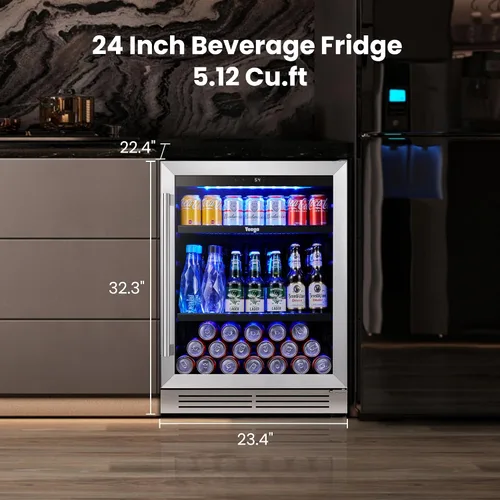 Miniatura 3 de Yeego Refrigerador de bebidas de 24 pulgadas – Refrigerador de bebidas integrado para 180 latas debajo del mostrador con puerta de vidrio