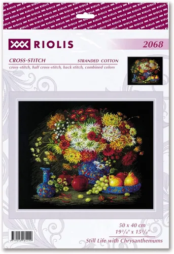 Miniatura 2 de RIOLIS - Naturaleza muerta con crisantemos 2068, kits de punto de cruz 19¾"x15¾¾¾¾", Kits de punto de cruz para adultos, Kits de punto de cruz