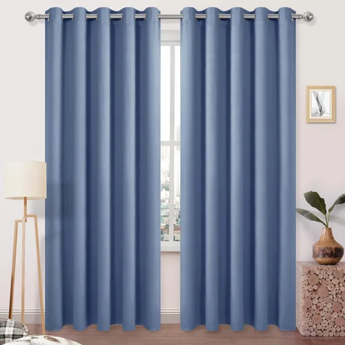 DWCN - Cortinas opacas de 84 pulgadas de largo, para oscurecer la habitación, cortinas extra anchas con ojales para sala de estar, color azul Azul