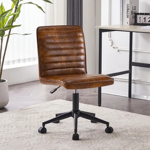 Miniatura 4 de Furnimart Silla de escritorio de oficina sin brazos, silla de tareas, silla de trabajo tapizada de piel sintética, silla de escritorio