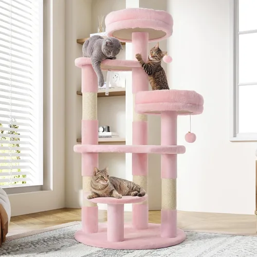 Miniatura 10 de Allewie - Árbol para gatos de 55.5 pulgadas para gatitos de interior/Perchas de felpa suave/Torre para gatos de varios niveles/Postes de sisal