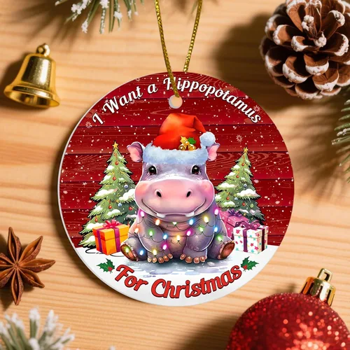 Miniatura 7 de Quiero un hipopótamo para adorno de Navidad, linda decoración de árbol de hipopótamo con luces, divertido para hombres y mujeres 2025