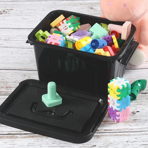 Miniatura 5 de Contenedor de plástico de 6 cuartos de galón con asas, negro, 6 paquetes