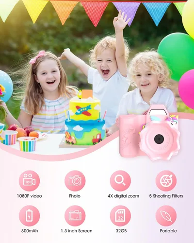 Miniatura 2 de Juguetes de cámara para niños, cámara digital HD 1080P, carcasa suave envolvente, mini cámara para niños de 3, 4, 5, 6, 7, 8, 9 años, regalo