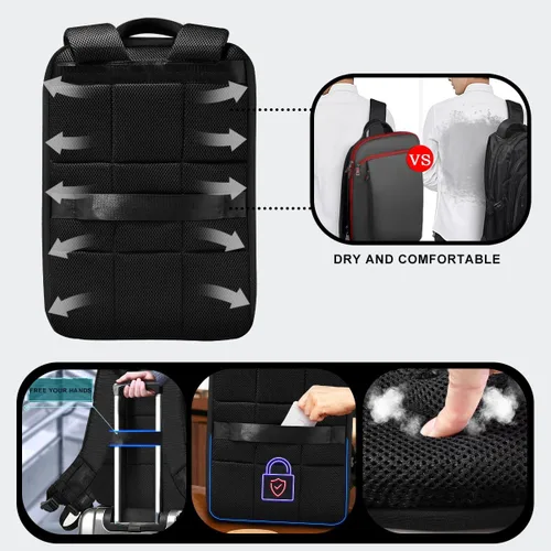 Miniatura 2 de ZINZ Mochila delgada y expandible para laptop de 15, 15.6 y 16 pulgadas, antirrobo, bolsa de viaje de negocios con USB, mochila multiusos de gran