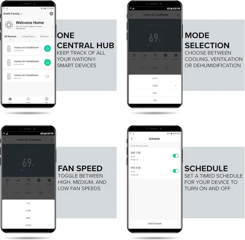 Miniatura 5 de Aire acondicionado Ivation con Wi-Fi de 8500 BTU hasta para 250 pies cuadrados (5500 BTU SACC), control por app 3 en 1, deshumidificador