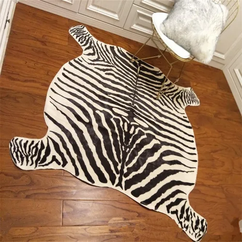 Alfombra con estampado de cebra, alfombra de piel sintética con estampado de animales para el hogar, sala de estar, oficina, color crema amarillento