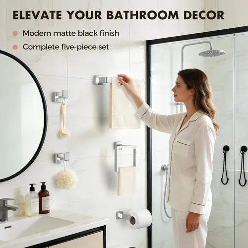 Miniatura 7 de Juego de accesorios de baño de níquel cepillado de 5 piezas, toallero de baño de acero inoxidable SUS304, juego de barras para toallas de baño