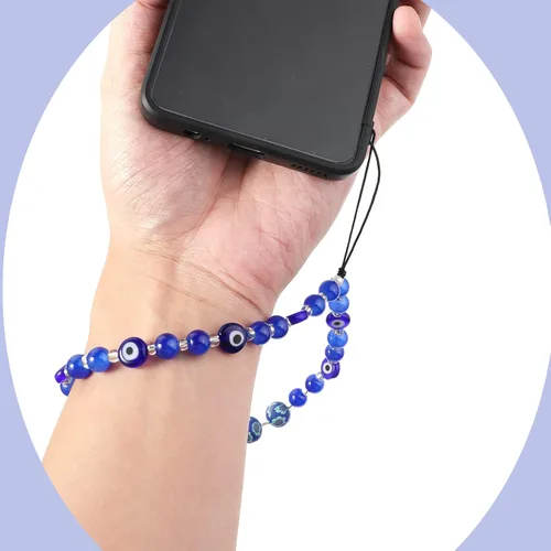 Miniatura 3 de TIESOME Cordón de teléfono con cuentas, correa de muñeca de mal de ojo para teléfono, correa de cadena de teléfono con piedras preciosas para mujer
