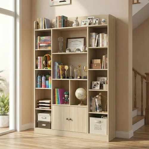 Miniatura 16 de DIYART Estantería negra para niños, estantería para niños con 7 cubos y 2 gabinetes, estantes independientes de almacenamiento para dormitorio, sala