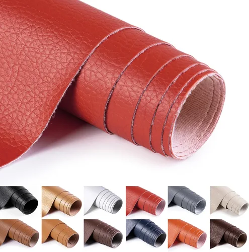 ANMINY - Tela de cuero sintético de vinilo de 54" de ancho, tela de tapicería de vinilo por yarda, 0.7MM de espesor, cuero PU suave, material de Rojo