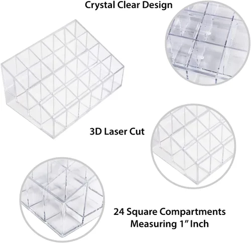 Miniatura 8 de Organizador de cosméticos y maquillaje transparente. Para labiales en barra, pinceles, frascos y más. Soporte transparente para estantes.