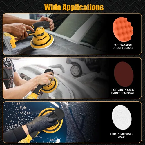 Miniatura 7 de Kit de pulidor inalámbrico para automóvil, compatible con batería Dewalt de 20 V (sin batería), máquina pulidora aleatoria DA sin escobillas de 6