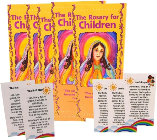Westmon Works Paquete de 5 tarjetas con texto en inglés «How to Pray the Rosary for Children Folleto y Our Father Hail Mary Holy Card»