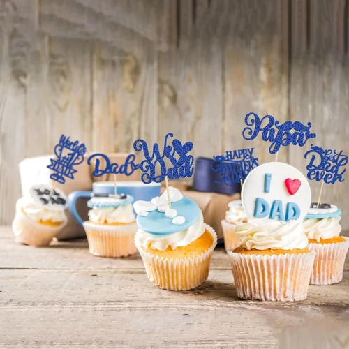 Miniatura 5 de 36 adornos para cupcakes con purpurina azul para el Día del Padre, el mejor papá de la historia, #1 Dad Love Papa Cake Pick Decoraciones para Feliz