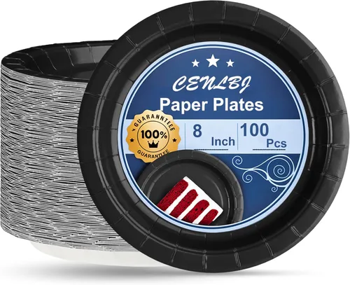 Miniatura 11 de Black Paper Party Plates Supplies 400GSM -100pcs - 50 x 10 Dinner Plates and 50 x 8 Dessert Plate,Suitable for Birthday,Family Negro