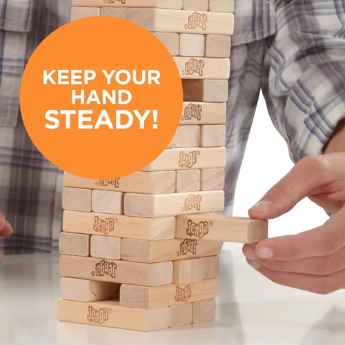 Miniatura 12 de Hasbro Gaming Jenga - Juego de torre tambaleante de bloques de madera apilables Juegos de fiesta para niños y familias Regalitos Edades 6+