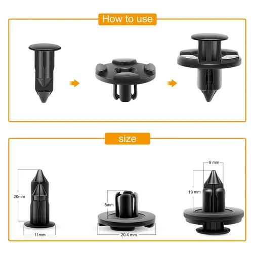 Miniatura 3 de Nissan o universal Pasadores de retén tipo empuje para guardabarros (Tamaño del agujero 8 mm, diámetro de la cabeza 20 mm, longitud del tallo 9 mm)
