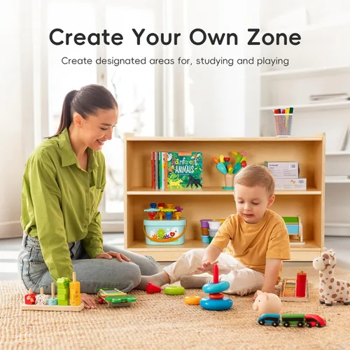 Miniatura 6 de OOOK Estante Montessori, organizadores y almacenamiento de juguetes, estantería de 2 niveles para niños pequeños, adecuada para aula, jardín