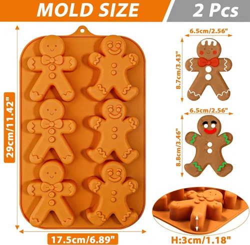 Miniatura 3 de Molde de silicona de hombre de jengibre Webake, moldes navideños de 6 cavidades con forma de hombre de jengibre para pastel, jabón, jalea, galleta