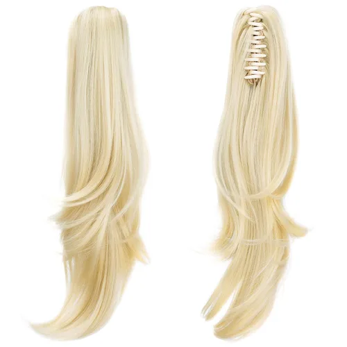 Miniatura 27 de Extensión de Cola de Caballo, Extensión de Cabello con Garra Larga de 20", Piezas de Cabello Sintético Ondulado Liso con Clip en Peluca de Cola