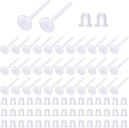 TOAOB - 100 aretes invisibles de plástico perforados de 0.197 in, alfileres en blanco, pequeños hallazgos de cabeza pequeña, postes de aretes de