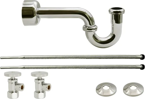 Miniatura 11 de Westbrass A1538L-62 Kit de línea de suministro para lavabo de pedestal con trampa P y topes angulares de mango redondo, negro mate Oil Rubbed Bronze